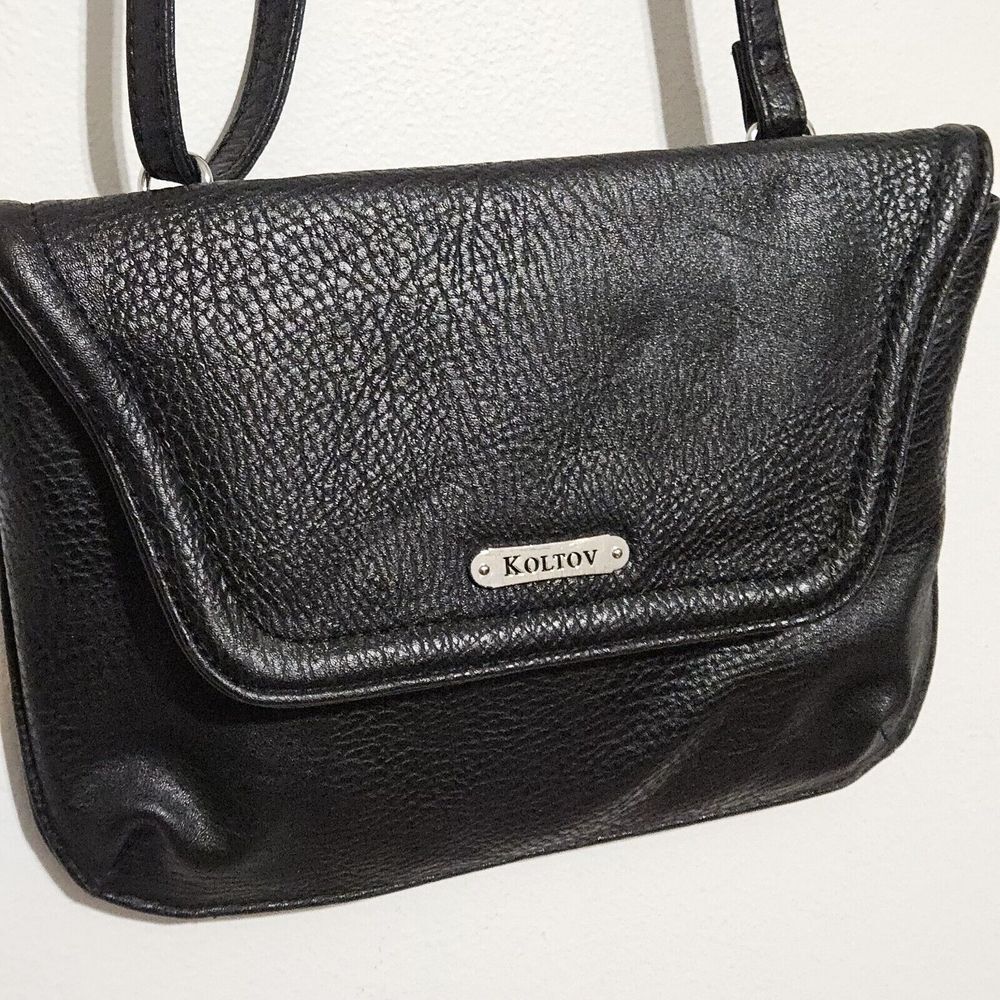 Koltov Black Pebbled Flip Top Shoulder Strap Built-In Wallet‎ Crossbody Purse - Picture 3 of 10